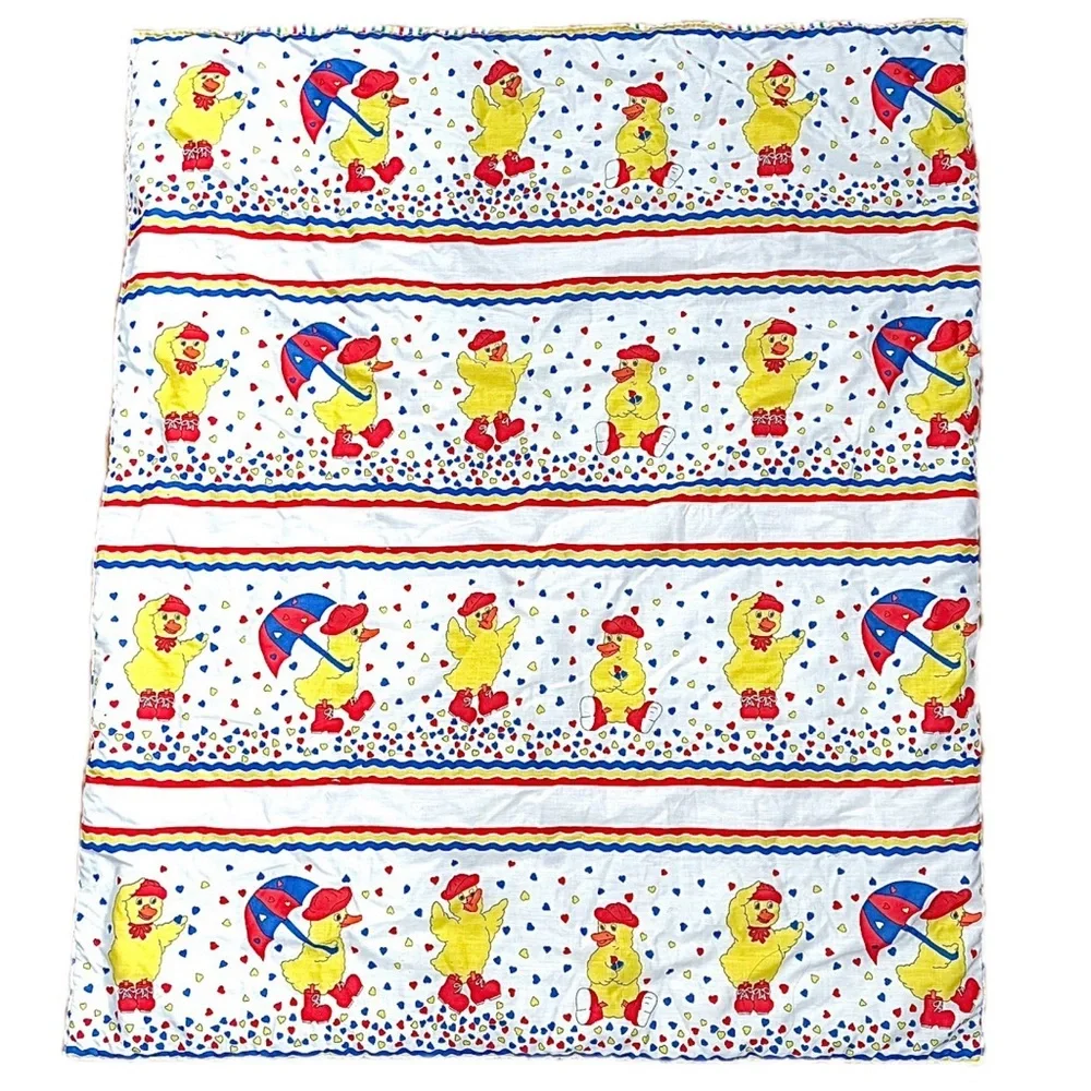 Vintage Rubber Ducky Baby Handmade Quilt Blanket Ducks Colorful Whimsical Fun - Picture 1 of 9